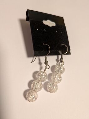Clear Crackle Glass Bead Drop Earrings - Women Jewelry